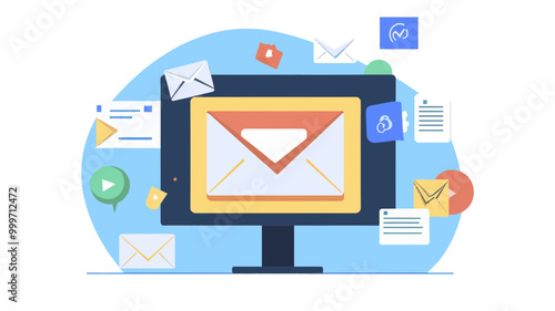Email Scheduler Queue Concept with Notifications and Mail Icons Flat Vector Illustration for Business Communication and Digital Marketing Strategy
