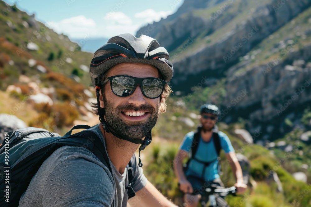 A person rides a bike while wearing a helmet and sunglasses, suitable for outdoor lifestyle or adventure photography A person rides a bike while wearing a helmet and sunglasses, suitable for outdoor lifestyle or adventure photography