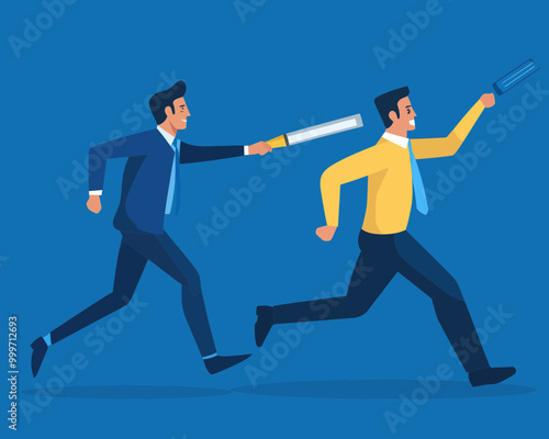 Business Outsourcing Concept Illustration - Boss Passing Baton to Remote Team - Flat Minimalist SVG Vector
