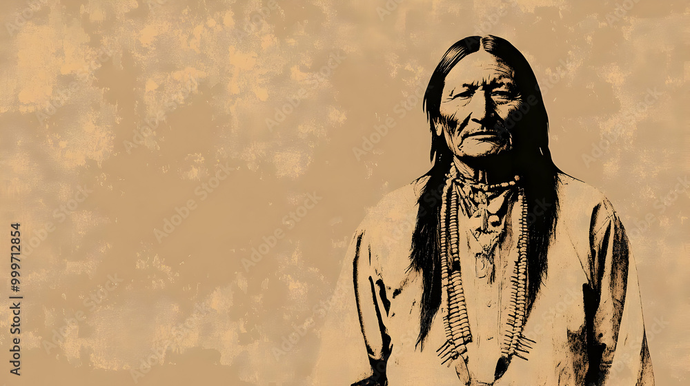 A Silhouette of a Native American Man with Long Black Hair Wearing a Necklace Against a Tan Grunge Background A Silhouette of a Native American Man with Long Black Hair Wearing a Necklace Against a Tan Grunge Background