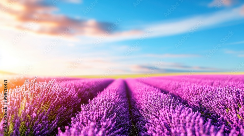 Fototapeta premium Vibrant Lavender Fields Under Clear Blue Sky