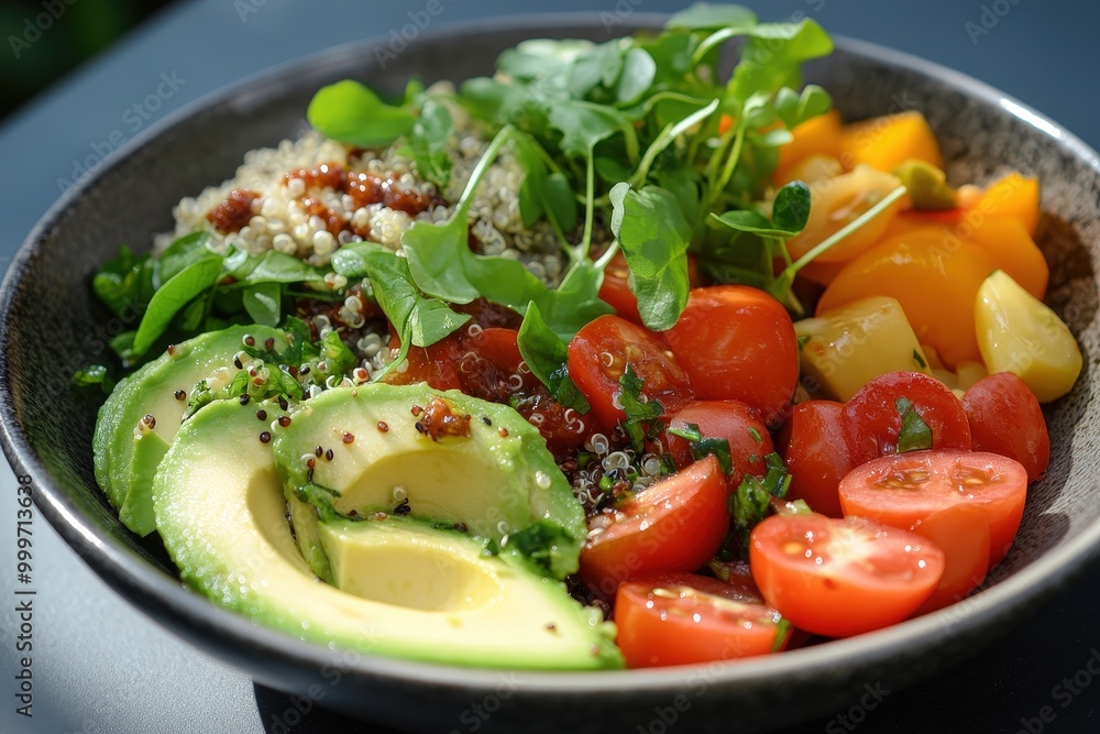 A Fresh and Inviting Plant-Based Meal Featuring Colorful Vegetables and Quinoa Delights A Fresh and Inviting Plant-Based Meal Featuring Colorful Vegetables and Quinoa Delights