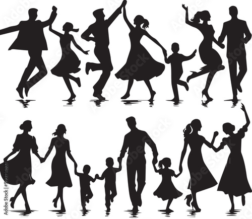 family person and people dancing silhouette vector icon black and white