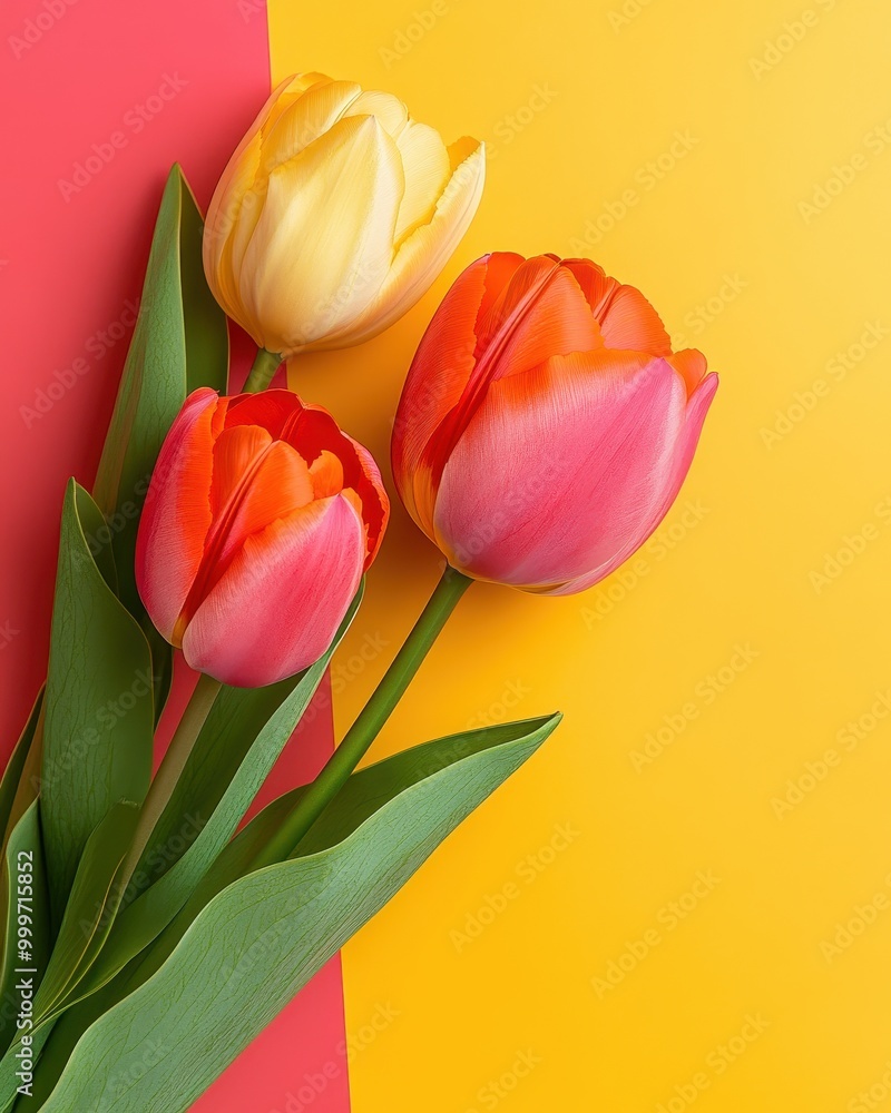 Naklejka premium Colorful Tulips on Geometric Background