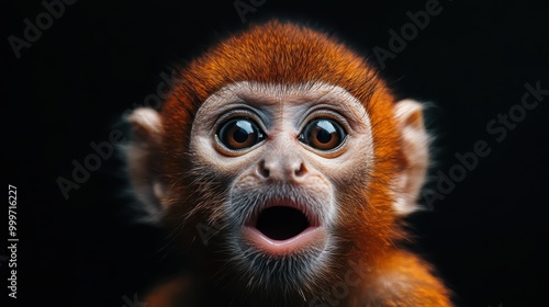 The image captures the back view of an animal with furry orange ears prominently in focus against a dark background, emphasizing the texture and color of its fur.