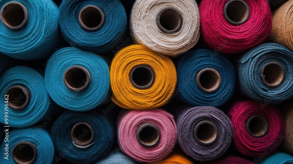 An image featuring stacked multicolored fabric rolls that display a variety of textures and colors, highlighting the diversity and beauty of textile materials for any creative project. An image featuring stacked multicolored fabric rolls that display a variety of textures and colors, highlighting the diversity and beauty of textile materials for any creative project.