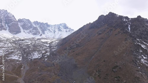 Mountains and snowy peaks: panoramas of Kazakhstan from drone