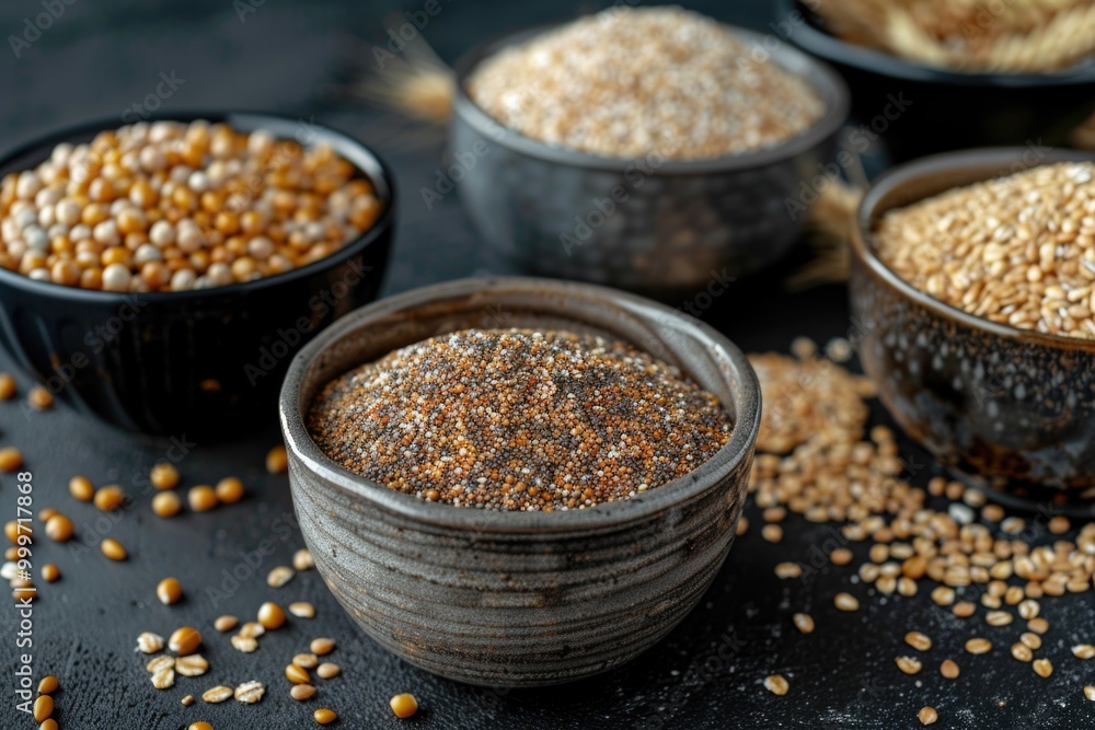 A table filled with various grain bowls for meal or snack