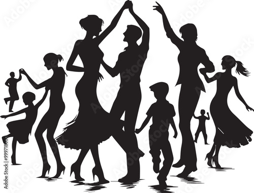 family person and people dancing silhouette vector icon black and white