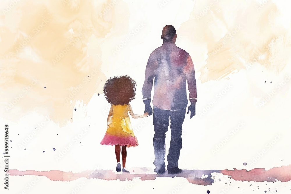 Obraz premium A tender moment between a man and a little girl, holding hands in a warm and intimate setting