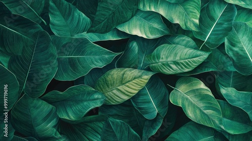 Wallpaper Mural Rich emerald green leaves with intricate veins create a lush abstract background, capturing the essence of tropical forest serenity Torontodigital.ca