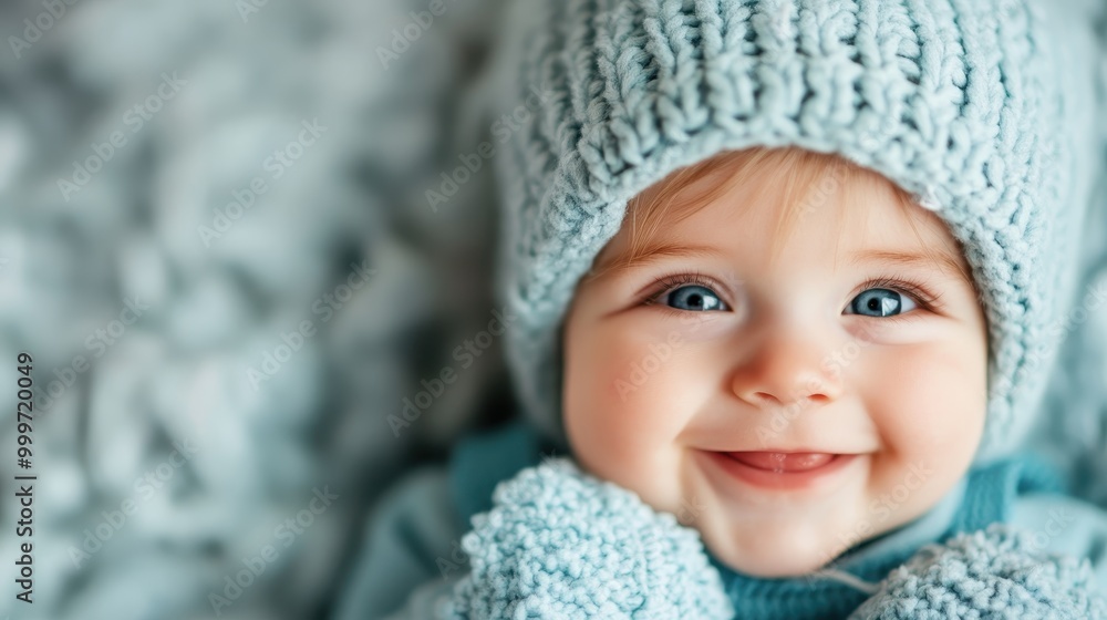 A charming baby in a pastel knitted hat, joyfully smiling, exuding a sense of warmth and endearment, epitomizing early childhood delight. A charming baby in a pastel knitted hat, joyfully smiling, exuding a sense of warmth and endearment, epitomizing early childhood delight.