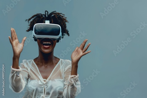 A person wearing a VR headset, surrounded by technology and innovation photo