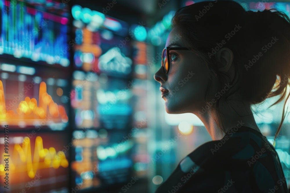 A person standing in front of a vibrant neon light installation A person standing in front of a vibrant neon light installation