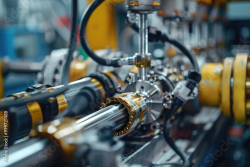 A close-up shot of an industrial machine in a factory setting