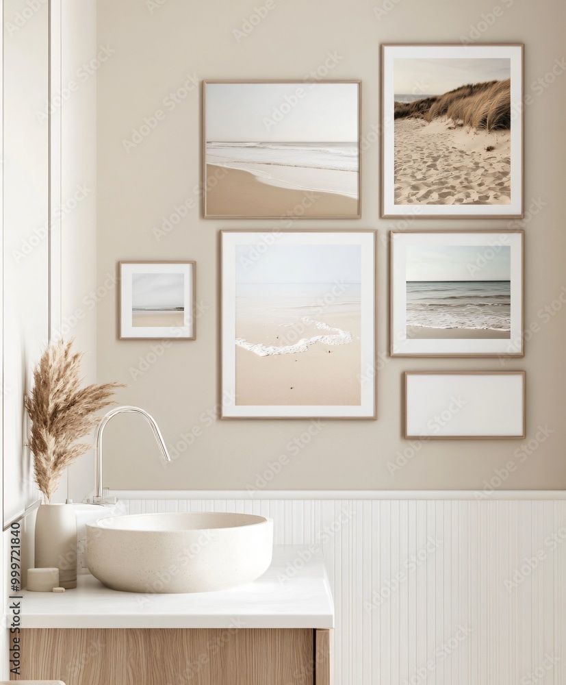 Fototapeta premium bathroom interior with images in frames
