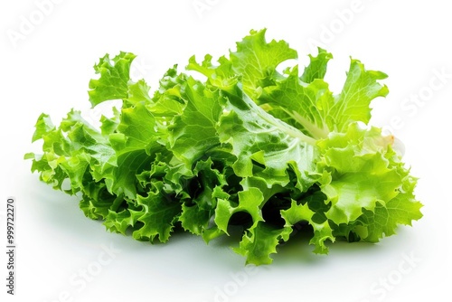 A single head of crisp lettuce placed on a clean white surface, ideal for food photography or illustration