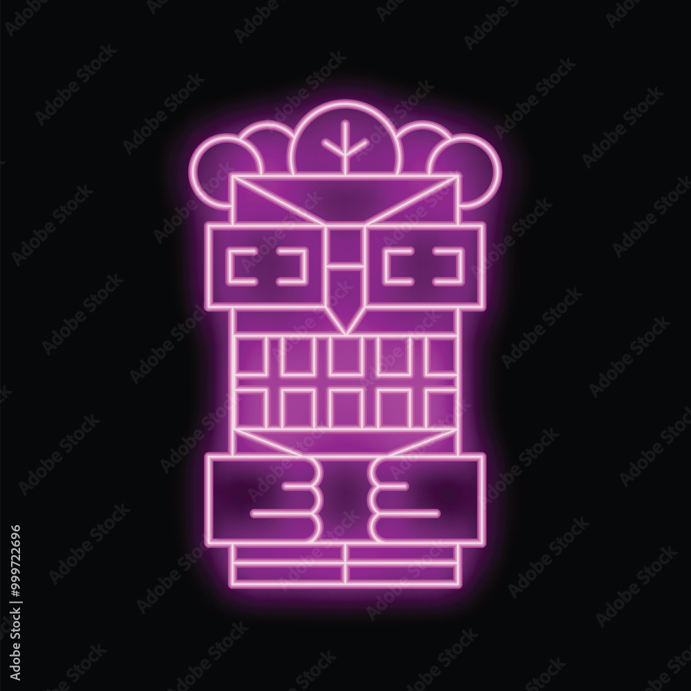 Glowing neon line traditional totem pole icon isolated on black background. Wooden mask symbol of indians. Vector illustration Glowing neon line traditional totem pole icon isolated on black background. Wooden mask symbol of indians. Vector illustration