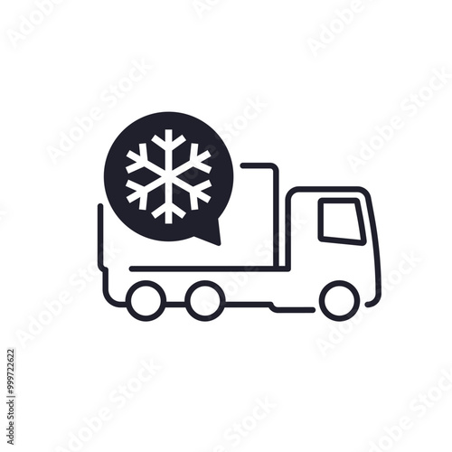 Fridge truck icon, transport with refrigerator