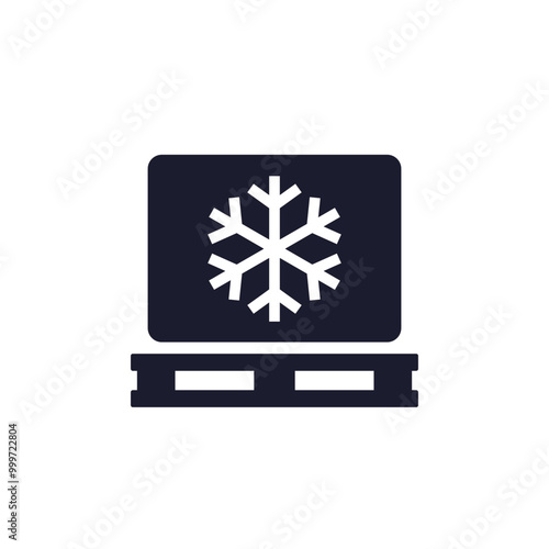 Refrigerated goods icon, pallet with a box, pictogram on white