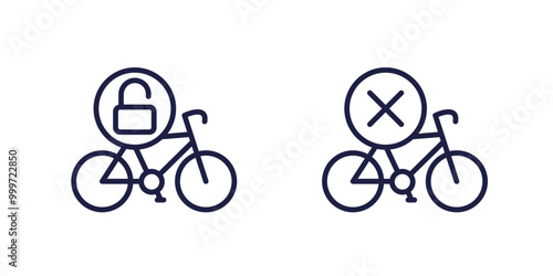 Unlock bike, bicycle icons in line design