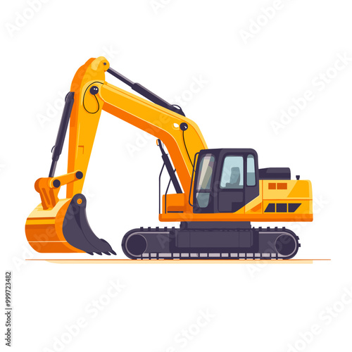 vector construction excavator flat style on white background .Generative AI