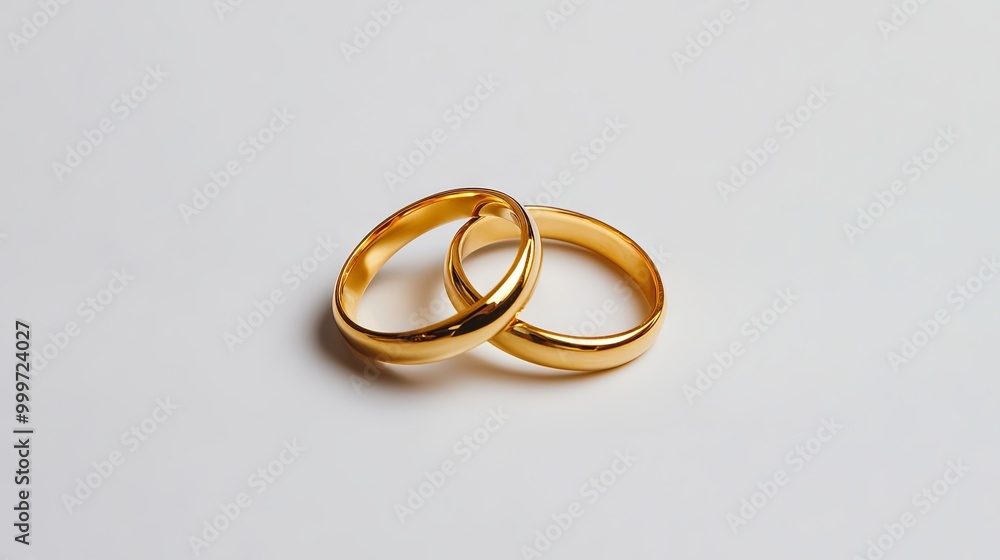 Pair of gold Wedding ring on a white background, macro shot Pair of gold Wedding ring on a white background, macro shot