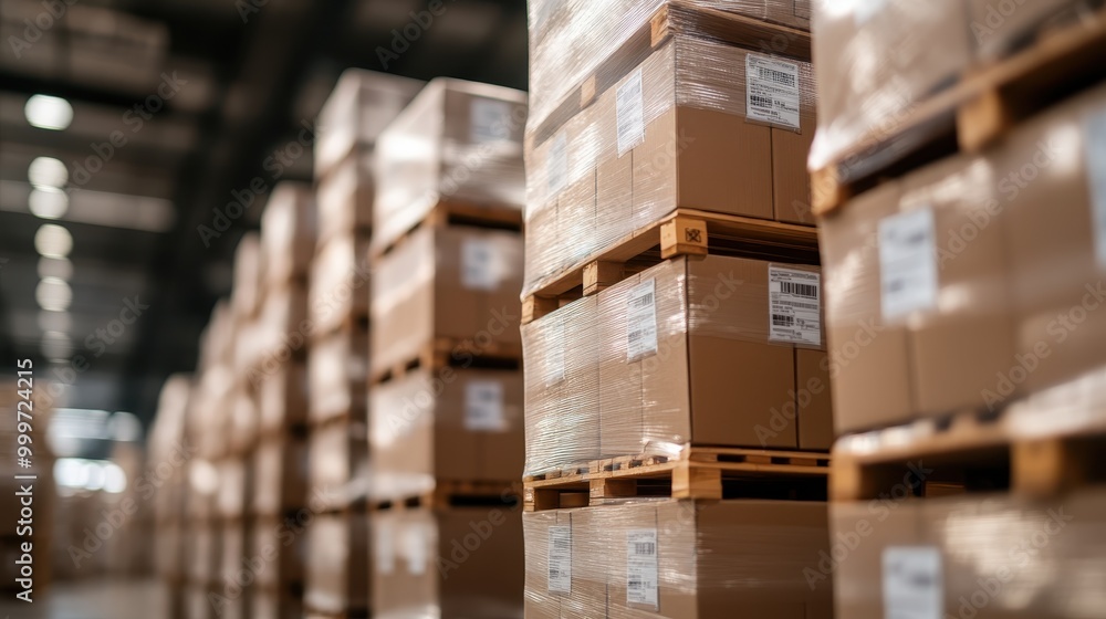 A spacious warehouse filled with tall stacks of pallets holding numerous boxes, showcasing the industrial and logistical aspects of modern storage and distribution environments. A spacious warehouse filled with tall stacks of pallets holding numerous boxes, showcasing the industrial and logistical aspects of modern storage and distribution environments.
