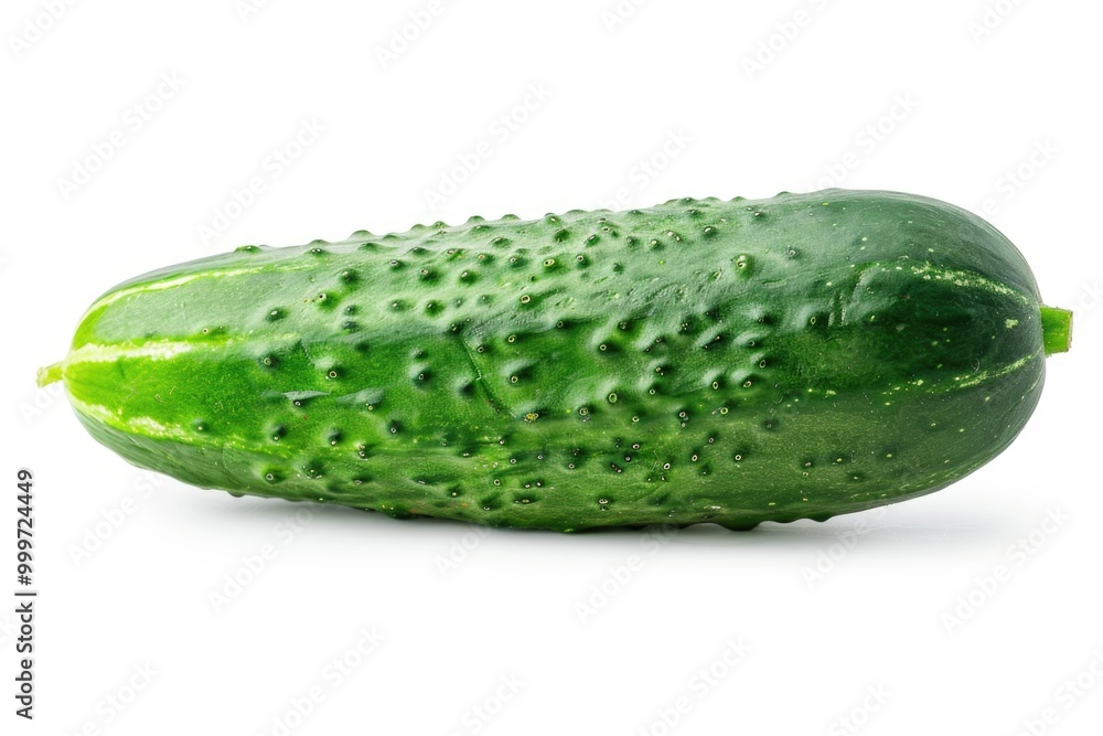 Fresh green cucumber on a clean white surface, perfect for food or still life photography Fresh green cucumber on a clean white surface, perfect for food or still life photography