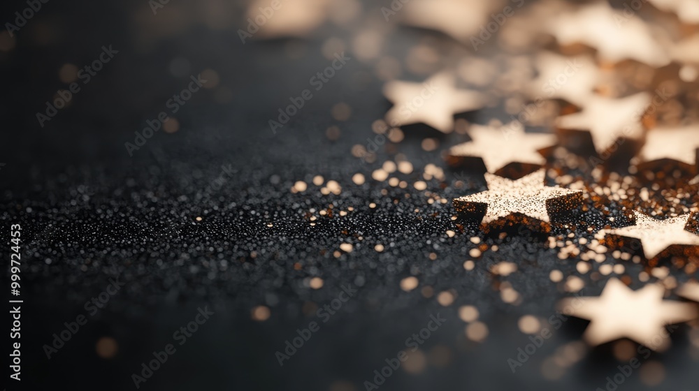 Numerous bronze stars are scattered on a dark surface. The image highlights artistic elegance and abstract beauty, suitable for decorative or creative project purposes. Numerous bronze stars are scattered on a dark surface. The image highlights artistic elegance and abstract beauty, suitable for decorative or creative project purposes.