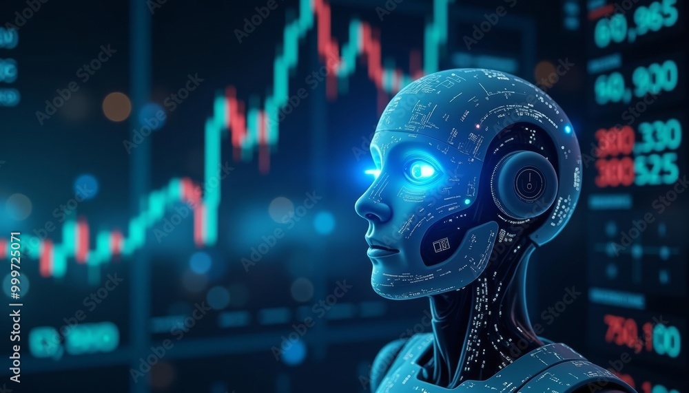 Robotic trader analyzing financial charts Robotic trader analyzing financial charts
