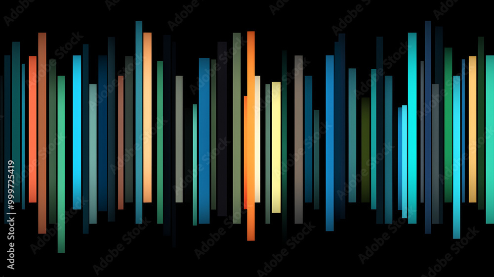 Colorful vertical bars representing sound waves in a digital audio visualization set against a black background Colorful vertical bars representing sound waves in a digital audio visualization set against a black background