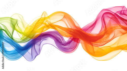 Colorful flowing fabric waves in vibrant hues creating a harmonious visual display on a white background