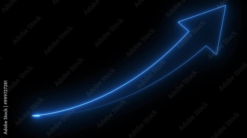 blue color Glowing neon Business arrow rising animation . black background blue color Glowing neon Business arrow rising animation . black background