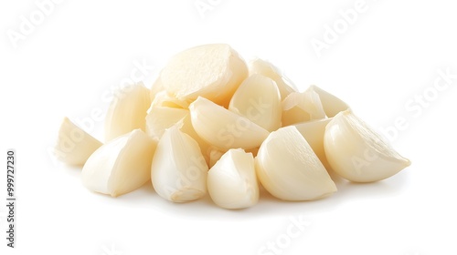 peeled garlic with white background