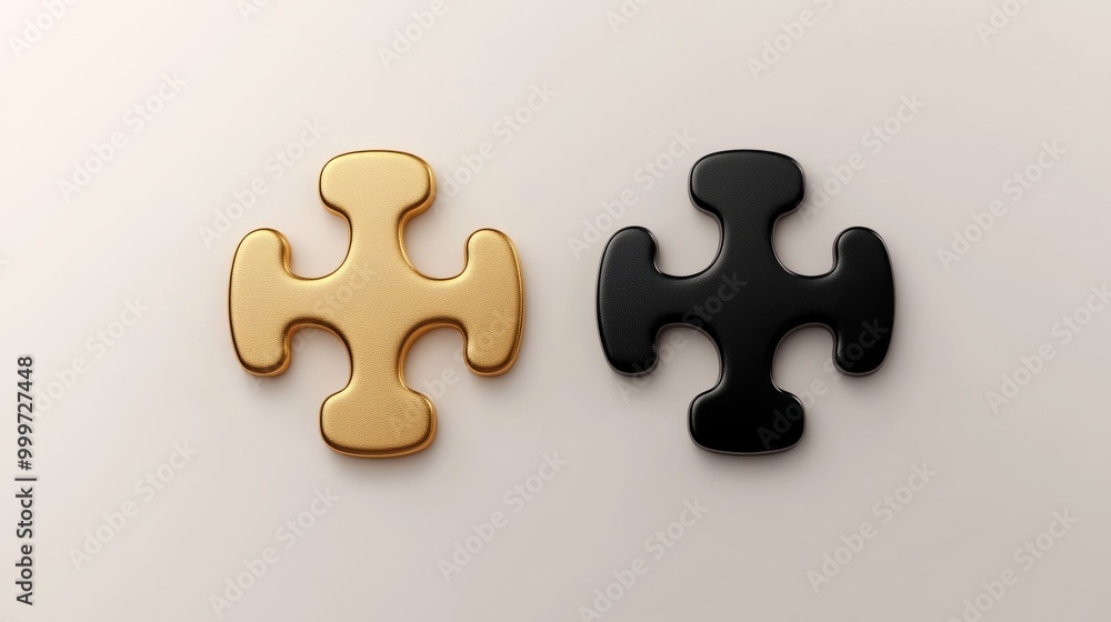 Gold and black puzzle pieces on beige background Gold and black puzzle pieces on beige background