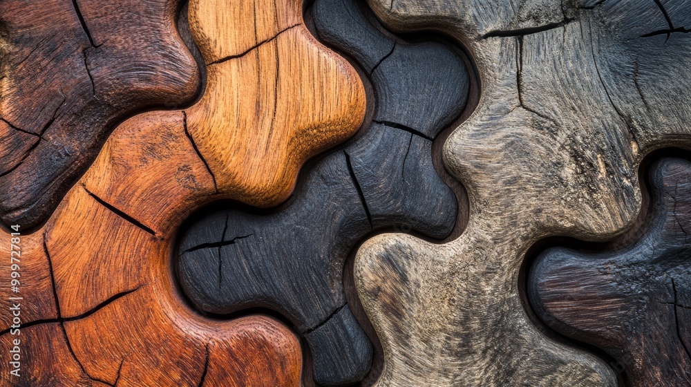 Abstract interlocked puzzle pieces in wood texture Abstract interlocked puzzle pieces in wood texture