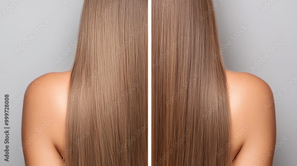 Naklejka premium Back view of a woman with long, straight, healthy hair.