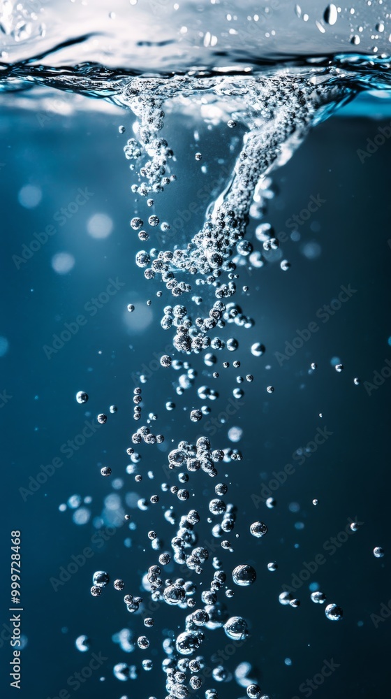 Underwater view of air bubbles rising in clear blue water Underwater view of air bubbles rising in clear blue water