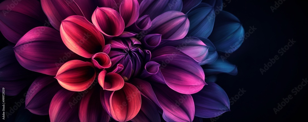 Vibrant dahlia in shades of pink and purple on dark background. Nature and floral beauty concept Vibrant dahlia in shades of pink and purple on dark background. Nature and floral beauty concept