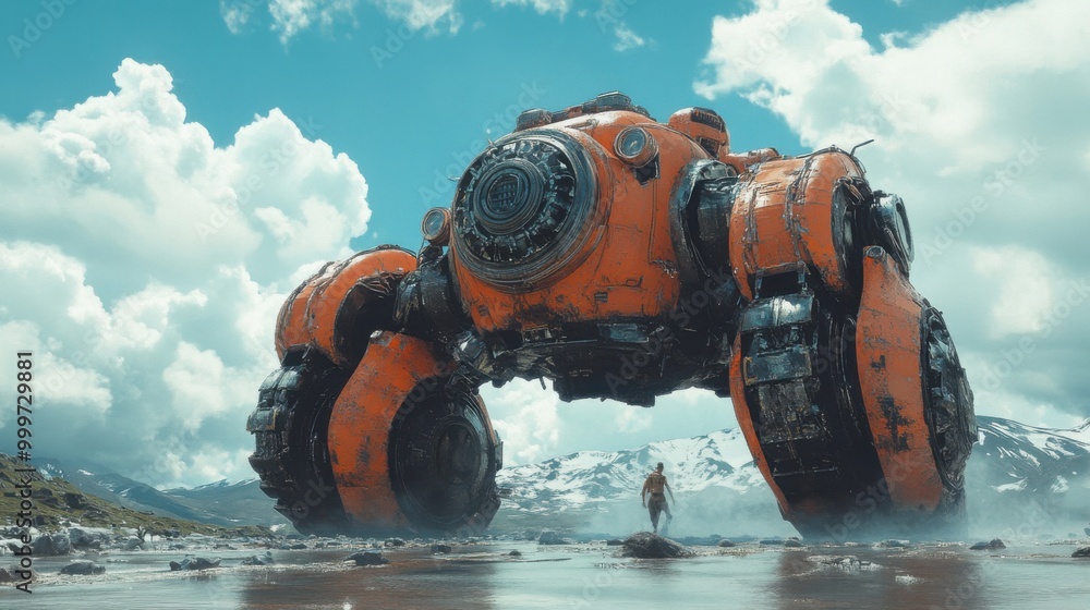 A Giant Robotic Structure Amidst a Breathtaking Landscape: Exploring the Intersection of Nature and Technology A Giant Robotic Structure Amidst a Breathtaking Landscape: Exploring the Intersection of Nature and Technology