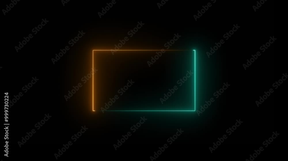 rectangular frame made of two moving neon lights overlay in black background. rectangular frame made of two moving neon lights overlay in black background.