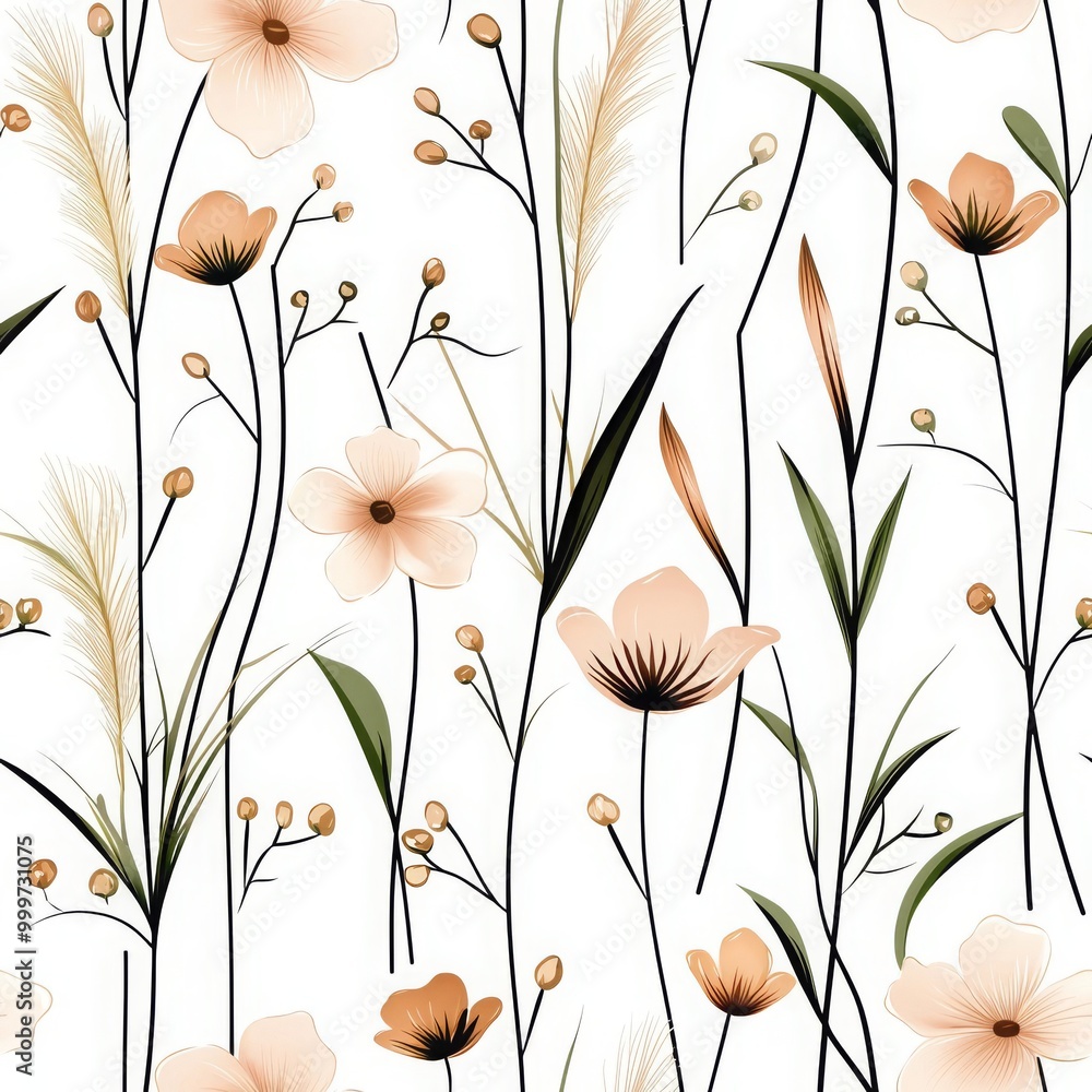 Naklejka premium Floral Seamless Pattern on White Background