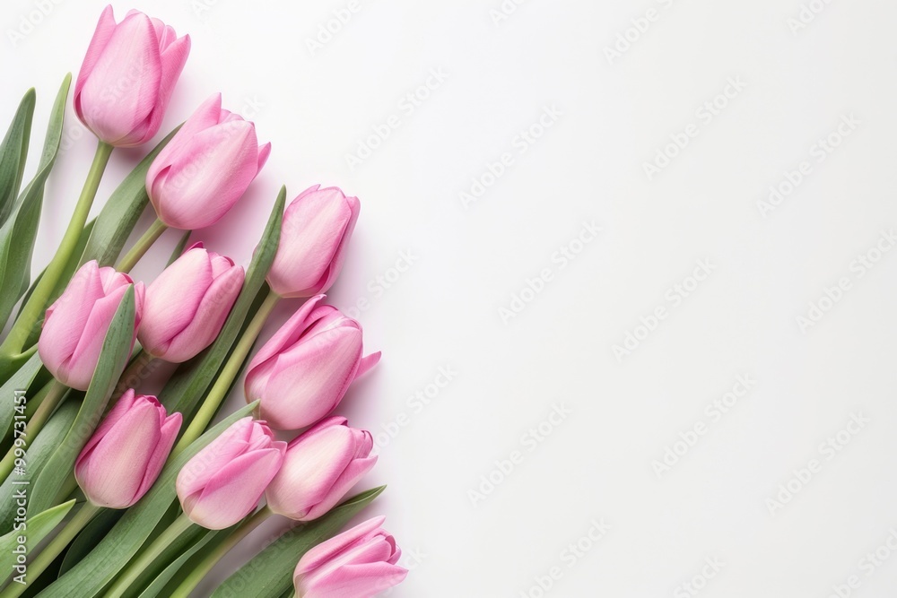 A bouquet of pink tulips on a white background A bouquet of pink tulips on a white background