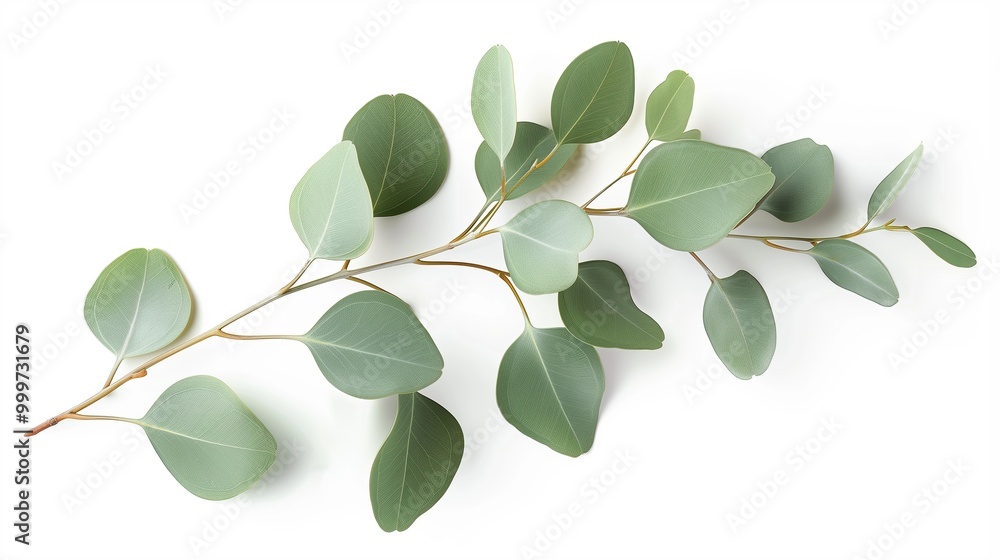 one single green eucalyptus tree branch isolated on white background one single green eucalyptus tree branch isolated on white background