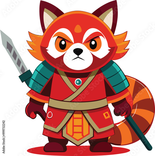 Red Panda Warrior cartoon Vector Art  photo