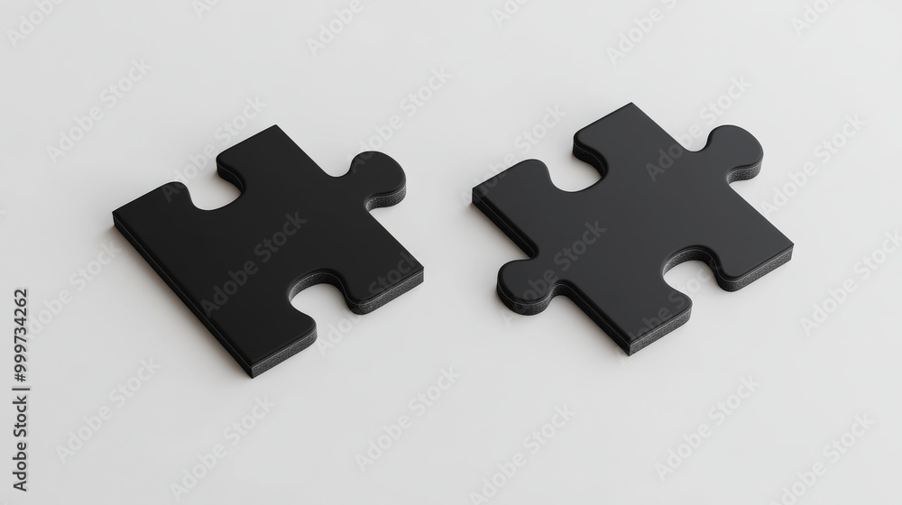 Two black puzzle pieces on white background Two black puzzle pieces on white background