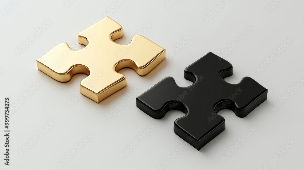 Fototapeta premium Gold and black puzzle pieces on a plain background