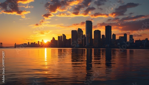 Twilight Serenity: Golden Hour Over a Modern Urban Skyline