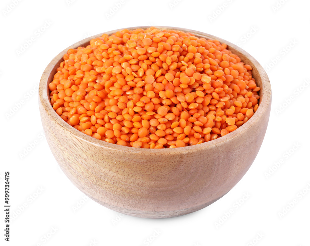 Raw lentils in bowl isolated on white Raw lentils in bowl isolated on white